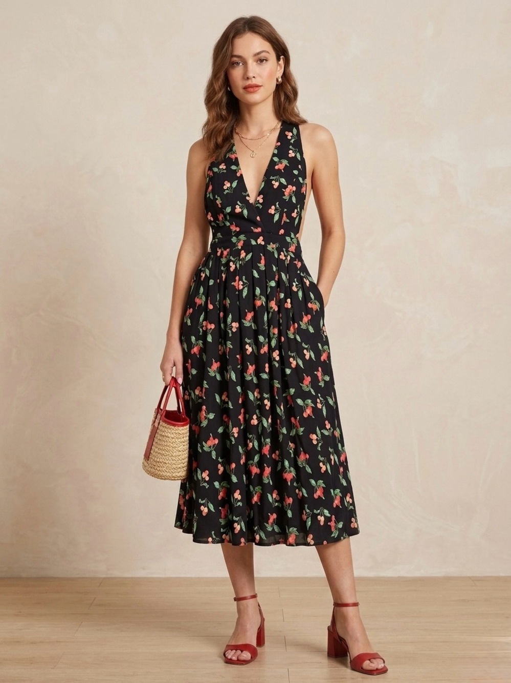 H&M Trend Black Cherry Print Sundress size 12